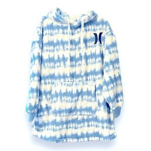 Hurley Bleached Denim Oversized Drop Shoulder Sherpa Hoodie Size Large